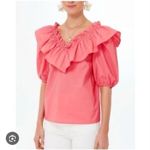 English Factory Ponchy Pink Ruffle Top In Small